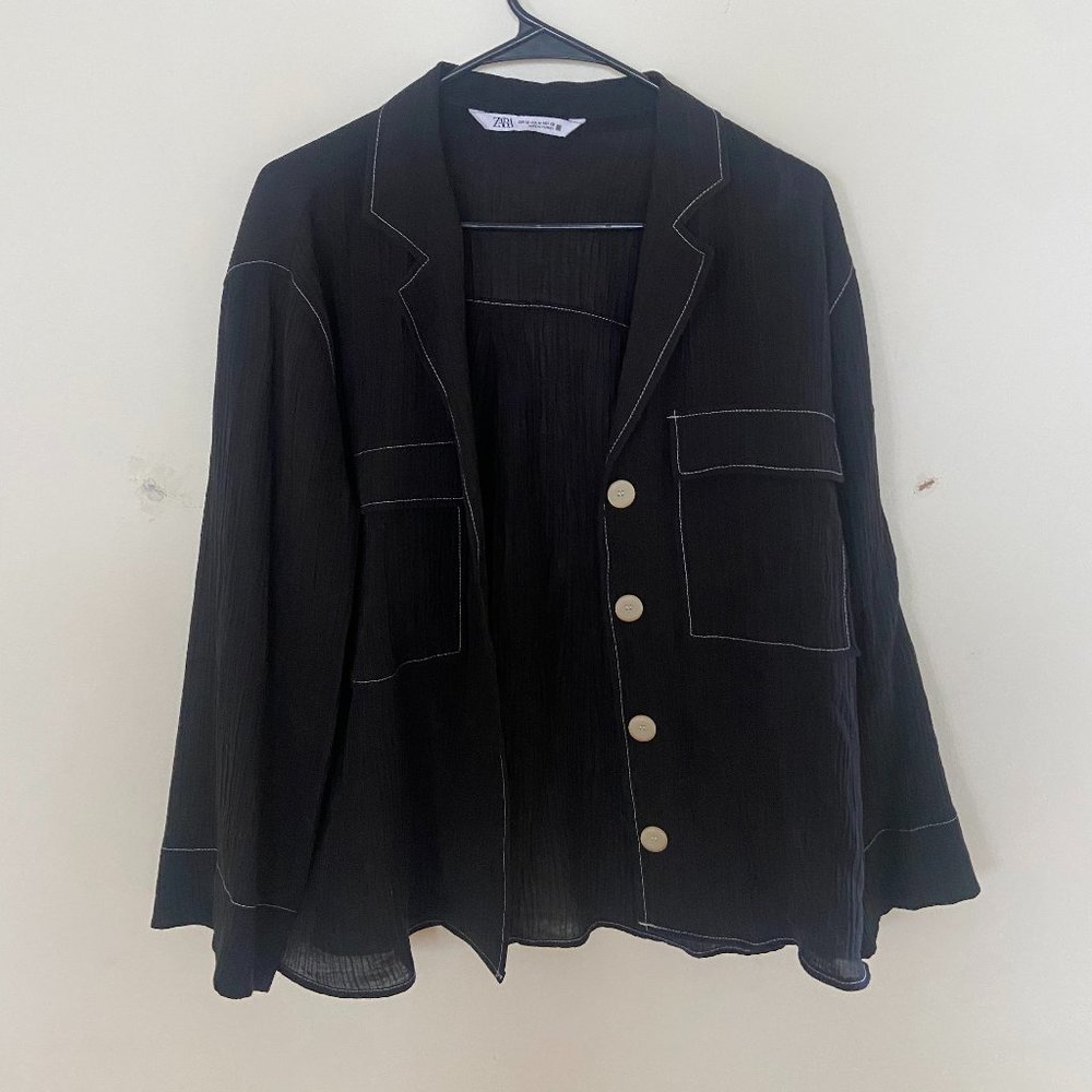 Zara Women's Top/Blouse Button Up Shirt. Size Medium Black